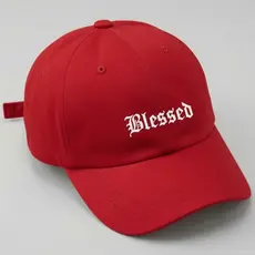 Boné Vermelho masculino e feminino Blessed Aba Curva | Estilo Gótico Minimalista | Frase Fé