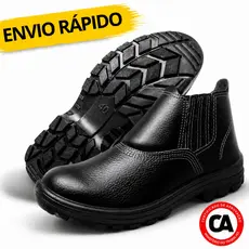 Bota de Segurança Couro Bico PVC Com Palmilha Trabalho Resistente Com C.A Unissex Pedreiro Obras