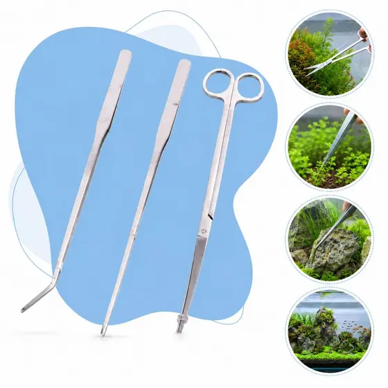 Kit De Ferramentas De Manutenção De Aquário Pinças e Tesoura Aço Inoxidável