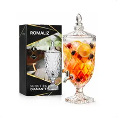 Suqueira De Vidro 5 Litros 3 Litros  2 Litros Torneira Tampa e Base  Modelo Diamond Vidro Cristal