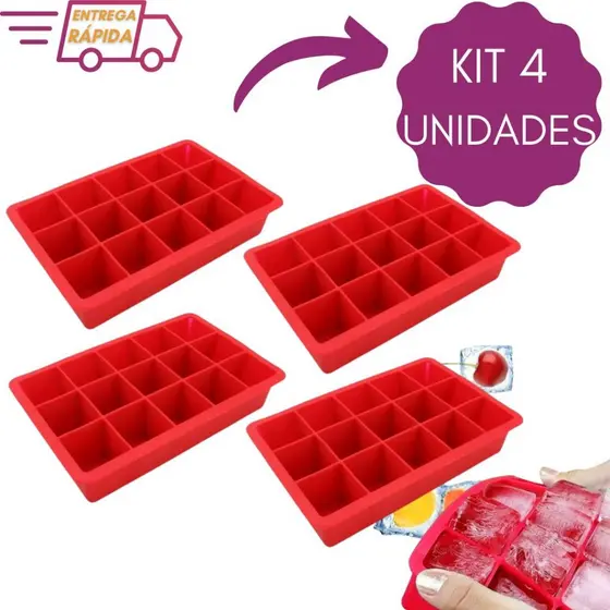 Kit Formas De Gelo De Silicone Com 15 Cubos Cada Para Bebidas Drinks