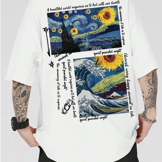 Camiseta Streetwear Van Gogh Camisa Skatista Blusa Camiseta Moda