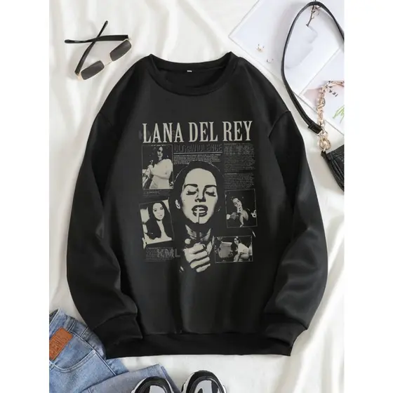 Moletom Gola Careca Sem Bolso Sem Capuz Lana Del Rey Cantora