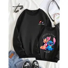 Moletom Desenho Lilo e Stitch Algodão Disney Blusa de Frio Sem Capuz Sem bolso Basico Estampado Filme Disney