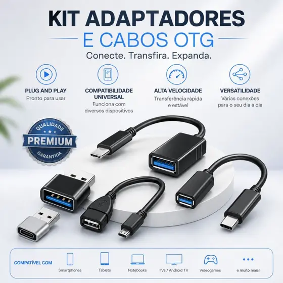 Cabo Adaptador Otg Usb Micro Usb Usb-C Pendrive 2.0 3.0 Celular - Escolha Seu Kit