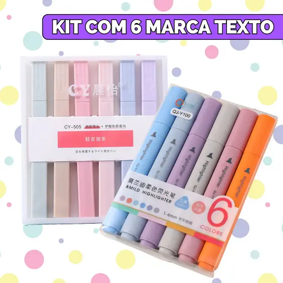 Kit Marcador De Texto Estojo Cores Pastel Caneta Escolar Marca Texto - Escolha Seu Kit