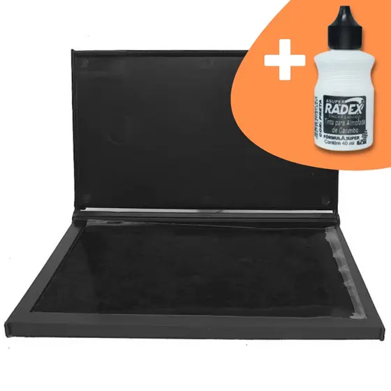 Kit Almofada Para Carimbo N4 Preto com Tinta Aplicada + Tinta Refil preta