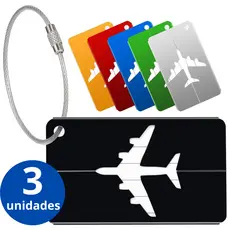 Kit 3 Tags Coloridas Para Mala Viagem Etiqueta Resistente Segura C/ Cabo De Aço