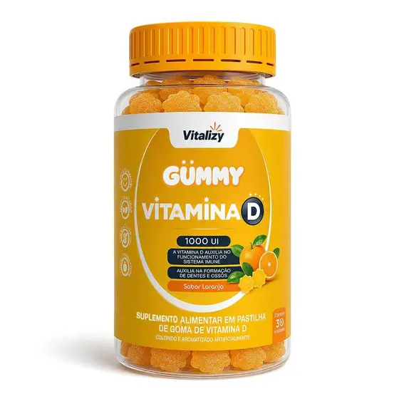 Vitamina D em Goma Gummy 30 Gomas Sabor Laranja Alto Teor Original Vitalizy