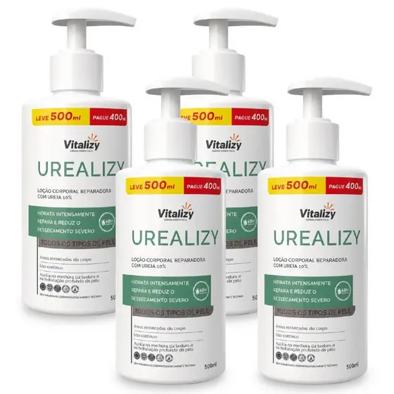 Kit 4x500ml Loção Hidratante Ureia 10% Todos os Tipos de Pele Corporal Ultra Hidratação Vitalizy