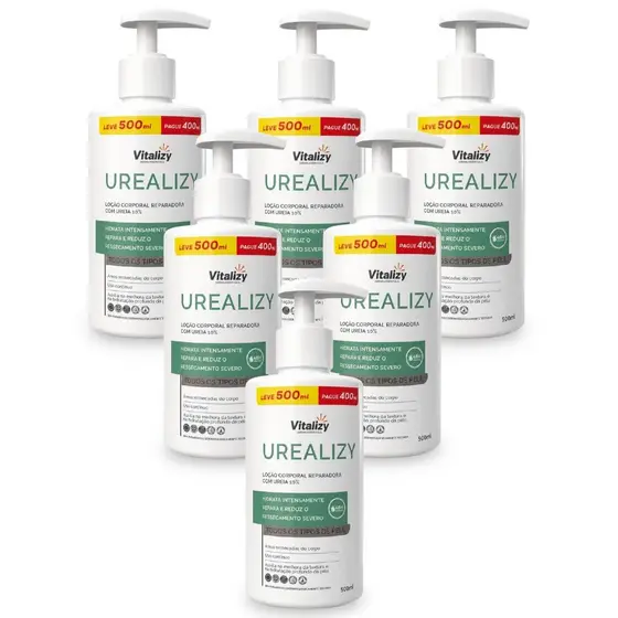 Kit 6x500ml Loção Hidratante Ureia 10% Todos os Tipos de Pele Corporal Ultra Hidratação Vitalizy