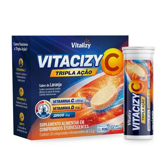 Vitamina C D Zinco Tripla Ação 30 Comprimidos Efervescentes Vitalizy