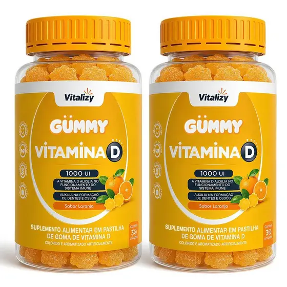 Kit 2x30 Gomas Vitamina D em Goma Gummy Sabor Laranja Alto Teor Original Vitalizy