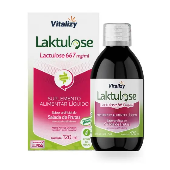 Lactulose 667mg/ml 120ml Sabor Salada de Frutas Regulador Intestinal Sem Glúten Fonte De Fibras Natural Vitalizy