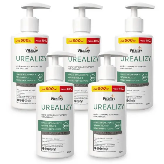 Kit 5x500ml Loção Hidratante Ureia 10% Todos os Tipos de Pele Corporal Ultra Hidratação Vitalizy