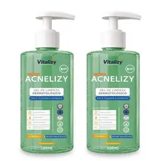 Kit 2x500ML Gel de Limpeza Facial Controle da Oleosidade Pele Oleosa e Acneica Limpeza Profunda Vitalizy