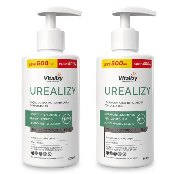 Kit 2x500ml Loção Hidratante Ureia 10% Todos os Tipos de Pele Corporal Ultra Hidratação Vitalizy