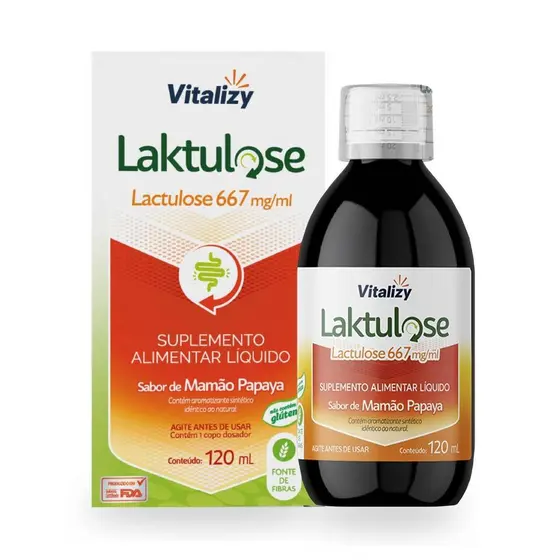 Lactulose 667mg/ml 120ml Sabor Mamão Papaya Regulador Intestinal Sem Glúten Fonte De Fibras Natural Vitalizy