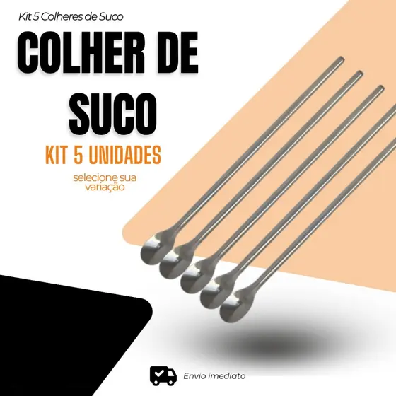 Kit 5 Colheres de Suco 30CM Colheres Bailarina para Sucos Bebidas Drinks Bares Barman Aço Inoxidável