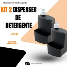 Kit 2 Dispenser de Cozinha 700ML Preto Ideal Para Cozinha Banheiro Sabonete Liquido e Detergente