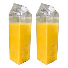 Kit 2 Garrafas de 500ML ou 1000ML Formato Caixa De Leite Suco Água Acrílico Geladeira Transparente Suco Hotel