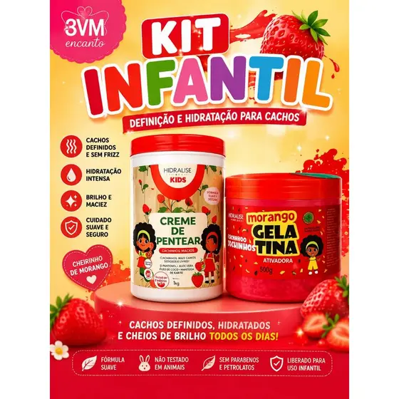 Cachinhos Infantil Hidralise Kids Creme de Pentear 1kg + Gelatina Ativadora 500ml 2 em 1