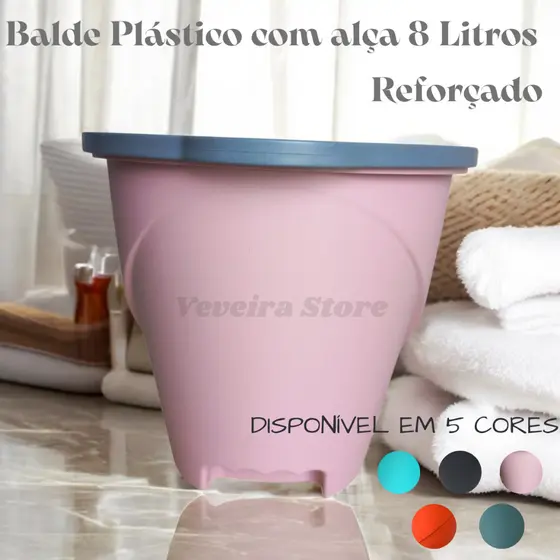 Balde Plástico com Alça Reforçado 8 Litros Multiuso Organização Limpeza