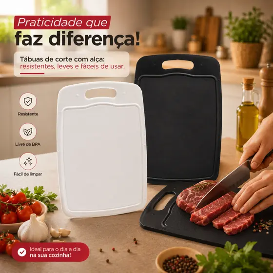 Tábua de Corte para Carnes Legumes Frutas 29x20cm Plástica com Alça Resistente Livre BPA Cozinha