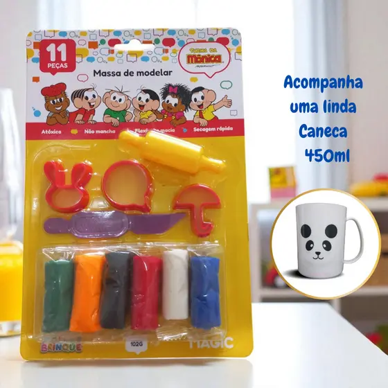 Kit Massinha de Modelar e Acessorios Turma da Mônica + 1 Caneca Infantil 450ml
