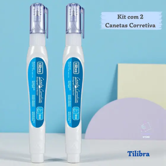 Caneta Corretiva Tilibra Kit 2 Unidades 9ml Branquinho Escolar Escritório Secagem Rápida