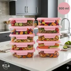 Kit 10 Potes Herméticos 800 ml Plástico Tampa Trava Marmita Fitness Freezer Microondas Reutilizável