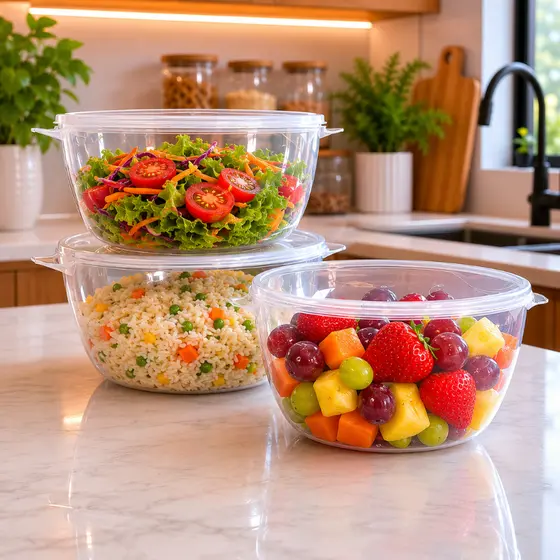 Kit 3 Potes Bowls Saladeira Plástica 3 Litros Redondo BPA Free Freezer Microondas Cozinha