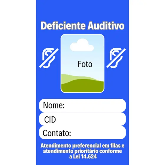 Crachá de identificação Personalizado Dificiencia Auditiva