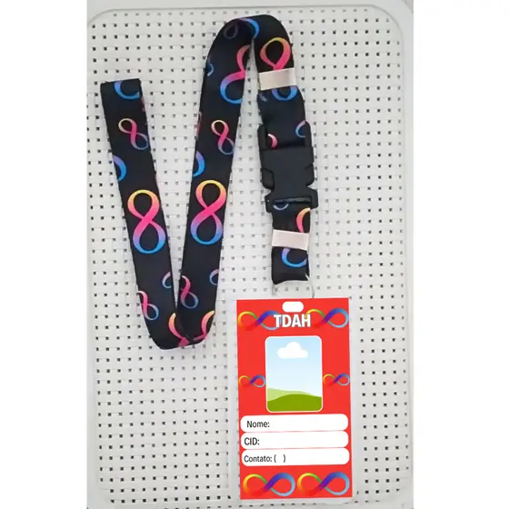 Cordão Pescoço infinito tdah + Crachá Personalizado identificação cid