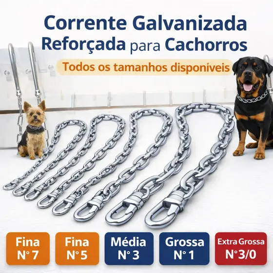 Coleira Corrente para Cachorro Reforçada Galvanizada 1,5m Grossa Média Fina Cão