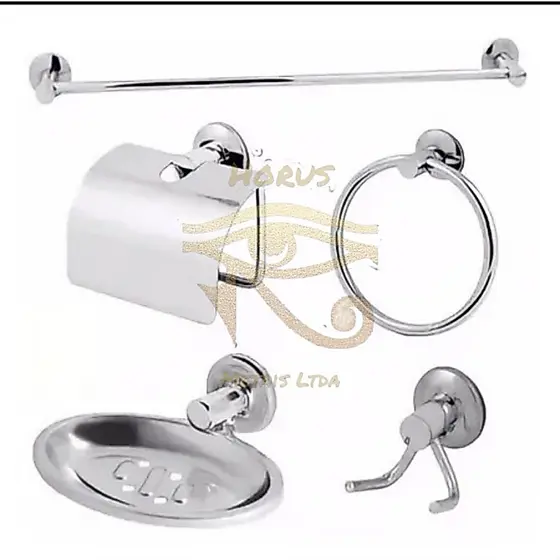 Kit Para Banheiro Completo Acessórios Em Inox Linha Stander 5 Peças