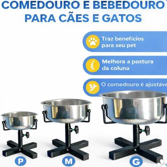 Comedouro ou Bebedouro com Regulagem Ajustavel Pet Para Cachorros e Gatos