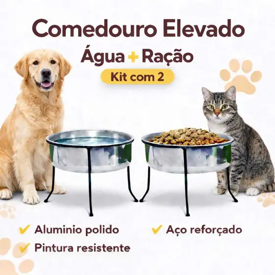 Bebedouro e Comedouro Pet Elevado Ergonomico Para Cachorros e Gatos