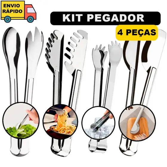 Jogo 4 Pegadores De Gelo Bar Drinks Em Inox Kit Garfo Pegador Salada E Universal E Massa E Gelo De Frutas Frios Alimentos Doces Multiuso