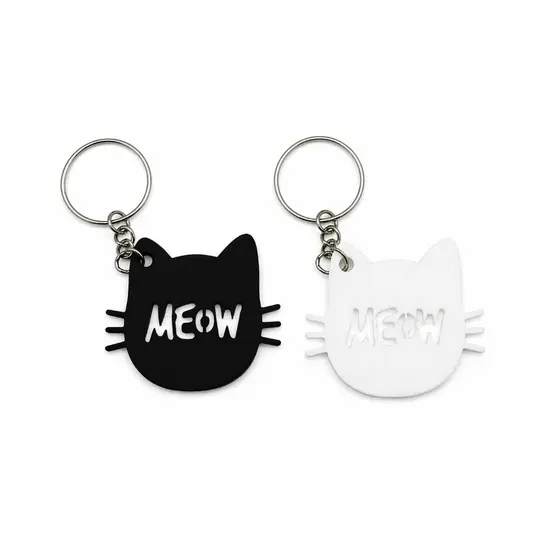 Kit 50 Chaveiro Gatinho Meow Acrílico Vazado Fofo Presente