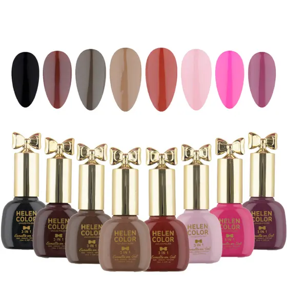Kit 6 Esmaltes Helen Color 3 Em 1 Top Coat Base Uv/led - 60ml