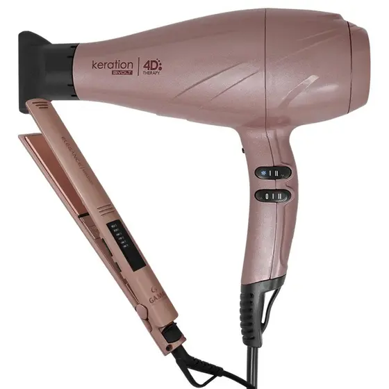 GA.MA ITALY Kit Secador Keration 4D e Prancha Elegance Led Keration Pro Bivolt