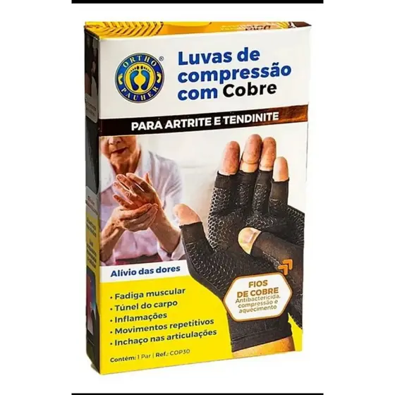 Luvas De Compressão Com Cobre (Original), Para Tratamento Artrite, Tendinite e Alívio Das Dores Não Mão Caixa Com 1 Par