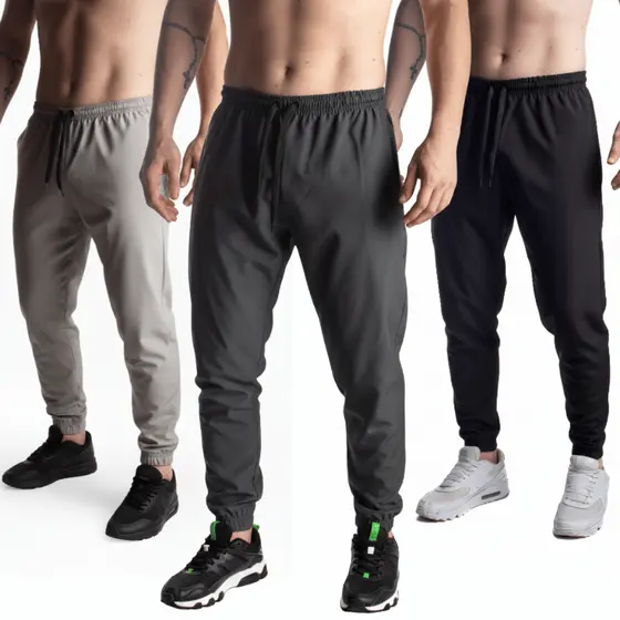 Kit 3 calças Jogger Masculina Flexível EsportivaTecido com Elastano Elástico no Punho
