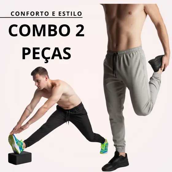 Kit 2 Calças Jogger Masculina Estilo Esportivo com Bolsos e Elástico na Perna