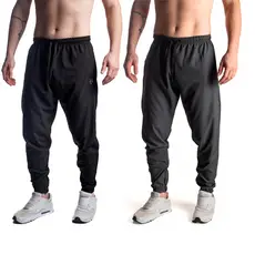 Kit 2 Calças Elast Fit Jogger Masculina Flexível Bolsos Laterais e Zíper no Punho
