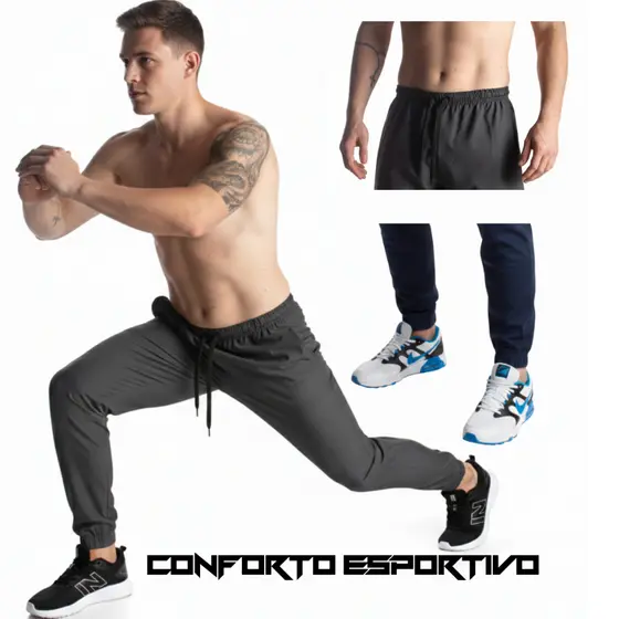 Kit 2 Calças Jogger Masculina Flexível Academia Minimalista com Elástico no Punho