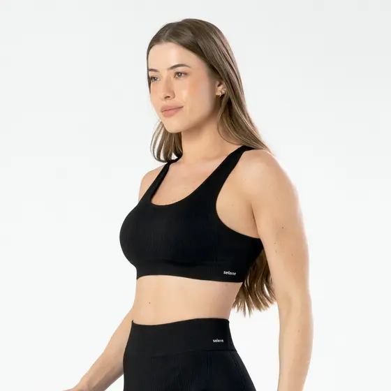 Top Esportivo Sem Costura Canelado Feminino Fitness Selene