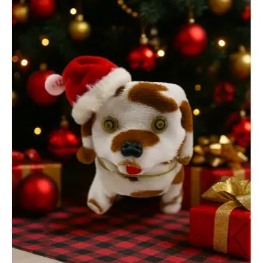 Cachorrinho De Pelúcia Latido Com Gorro De Natal | 13cm