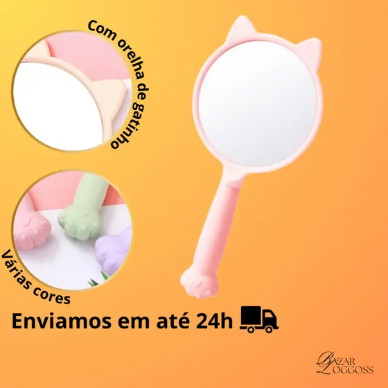 Espelho de Mão Gatinho Com Orelhas Maquiagem SkinCare